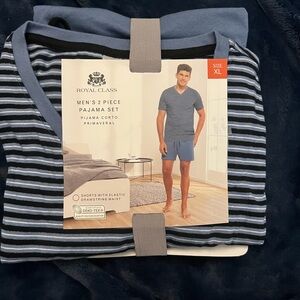 Men's 2 Piece Pajama Set - Blue and Black Stripes - NWOT